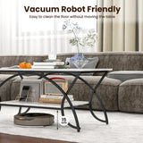 2-Tier Faux Marble Coffee Table with Marble Top and Metal Frame-Black & White