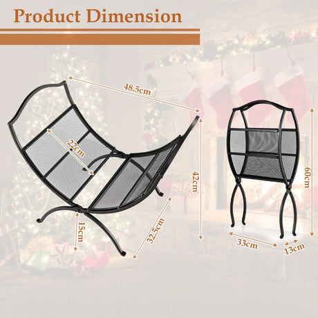 19 Inch Folding Fireplace Log Rack with Convenient Handle-Black