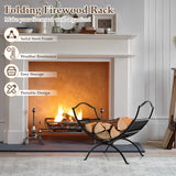 19 Inch Folding Fireplace Log Rack with Convenient Handle-Black