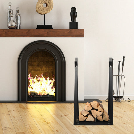 Triangle Firewood Rack with Raised Base for Fireplace Fire Pit-Black