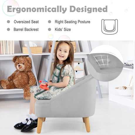 2 Pieces Upholstered Kids Sofa Set with Ottoman-Grey