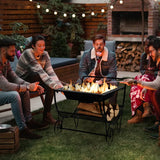 Outdoor Wood Burning Fire Pit with Log Storage Rack and Wheels