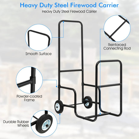 Firewood Log Cart Carrier with Anti-Slip and Wear-Resistant Wheels