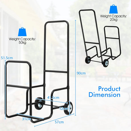 Firewood Log Cart Carrier with Anti-Slip and Wear-Resistant Wheels