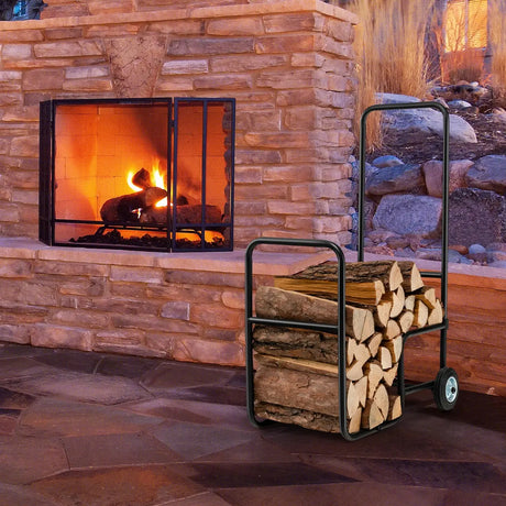 Firewood Log Cart Carrier with Anti-Slip and Wear-Resistant Wheels