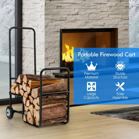 Firewood Log Cart Carrier with Anti-Slip and Wear-Resistant Wheels