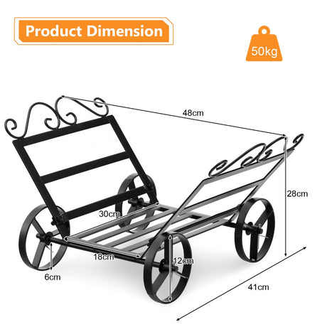 Firewood Rack Decorative Rustproof Steel Fireplace Log Holder with Wheels