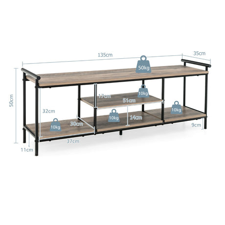 3-Tier TV Stand with Storage Shelves for TVs up to 60"