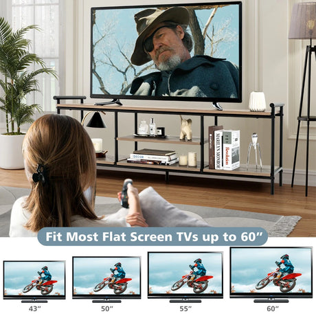 3-Tier TV Stand with Storage Shelves for TVs up to 60"