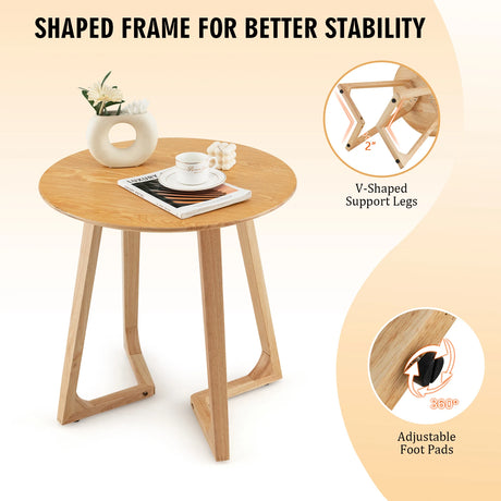 60cm Rubber Wood Round End Table with Adjustable Foot Pads
