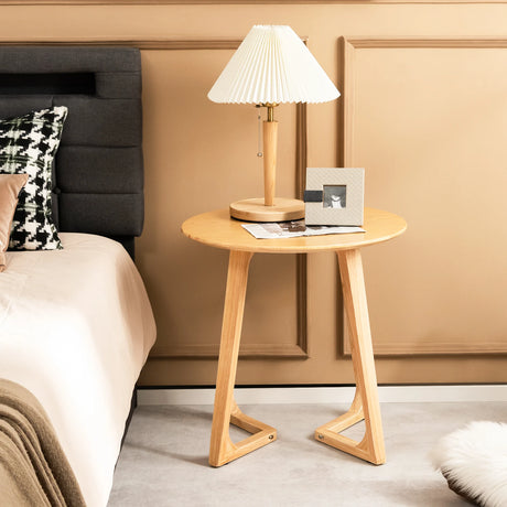 60cm Rubber Wood Round End Table with Adjustable Foot Pads