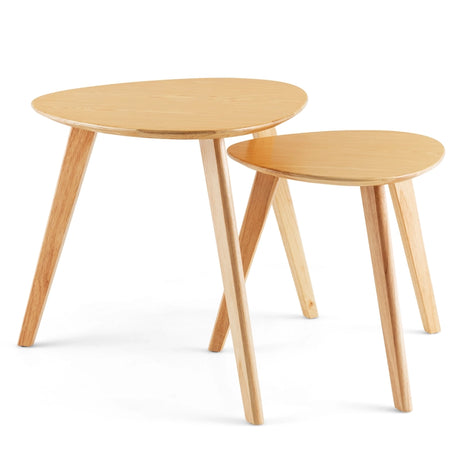 2-Piece Wood Triangle Nesting End Table Set for Living Room