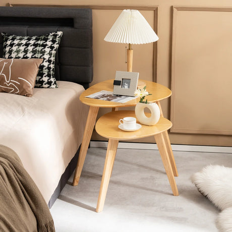 2-Piece Wood Triangle Nesting End Table Set for Living Room