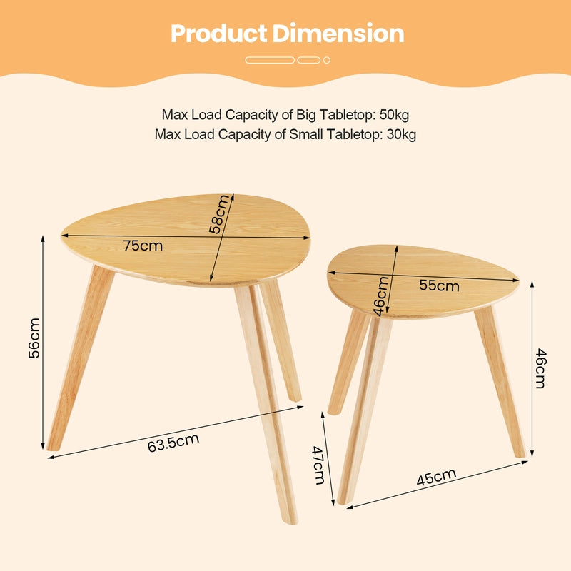 2-Piece Wood Triangle Nesting End Table Set for Living Room
