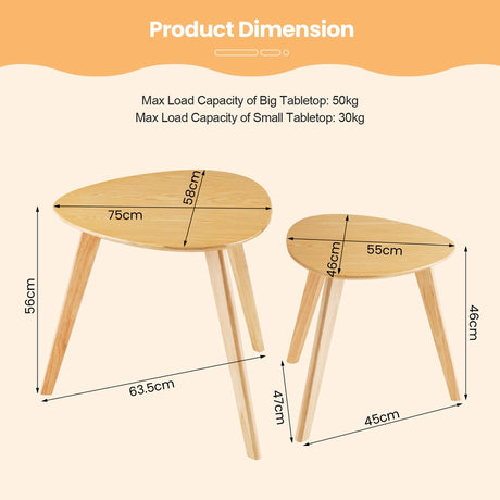 2-Piece Wood Triangle Nesting End Table Set for Living Room