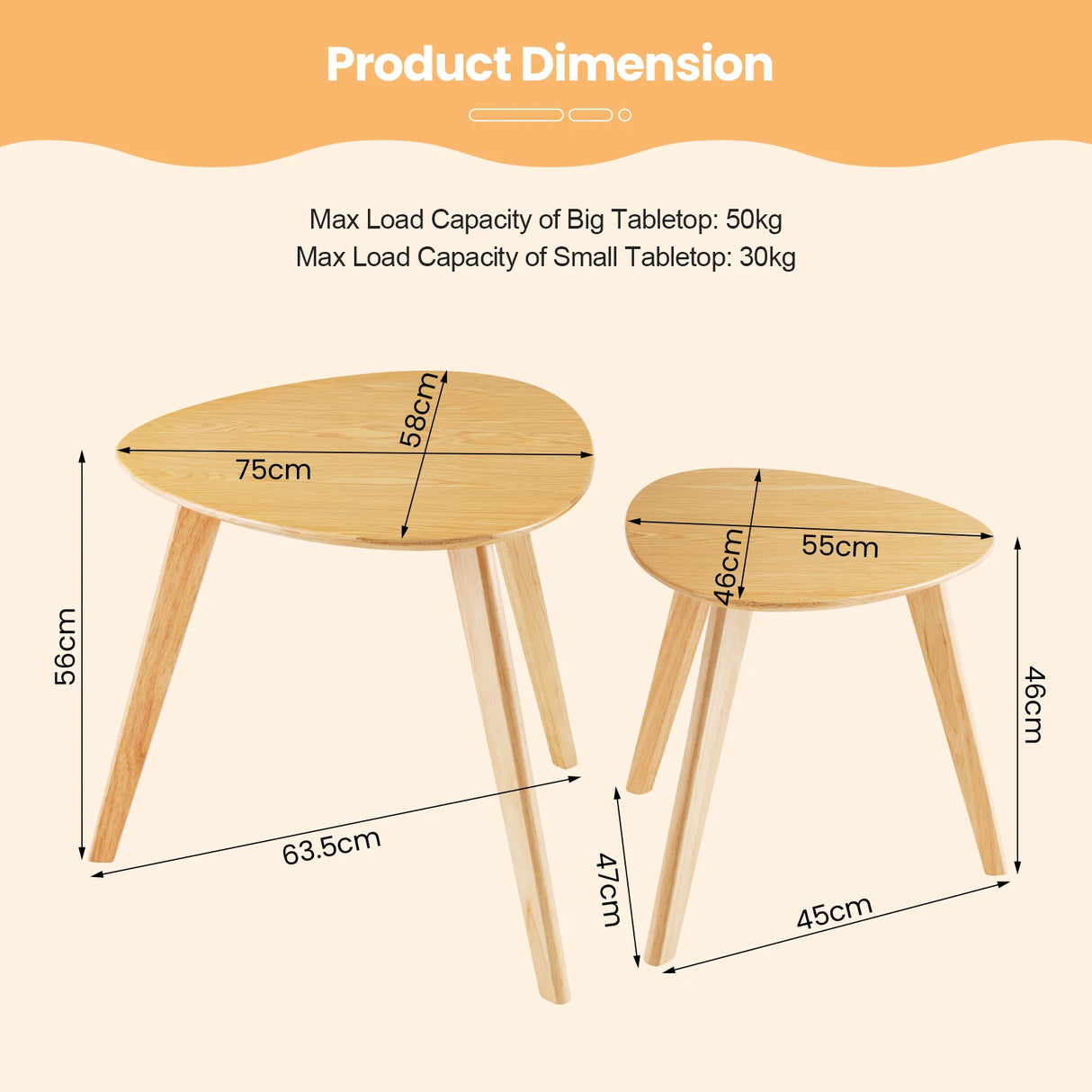 2-Piece Wood Triangle Nesting End Table Set for Living Room