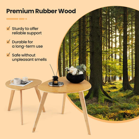 2-Piece Wood Triangle Nesting End Table Set for Living Room