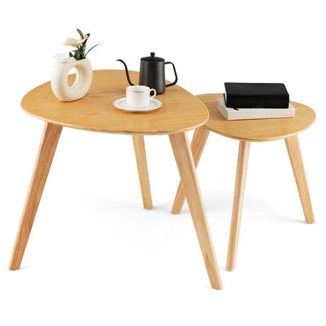 2-Piece Wood Triangle Nesting End Table Set for Living Room