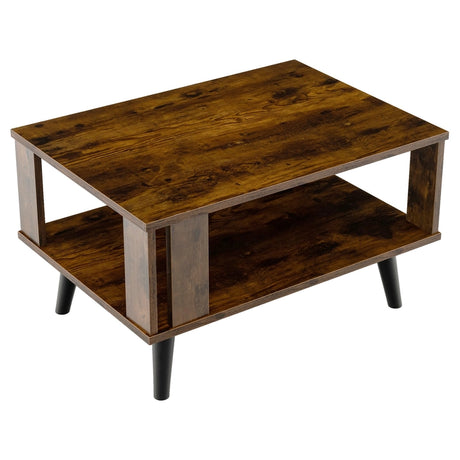 2-Tier Wooden Center Table with Open Storage Shelf for Living Room