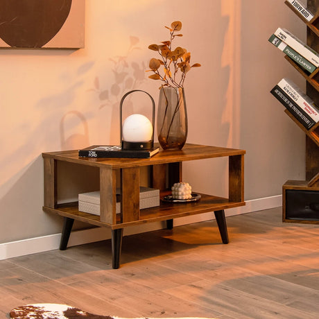 2-Tier Wooden Center Table with Open Storage Shelf for Living Room