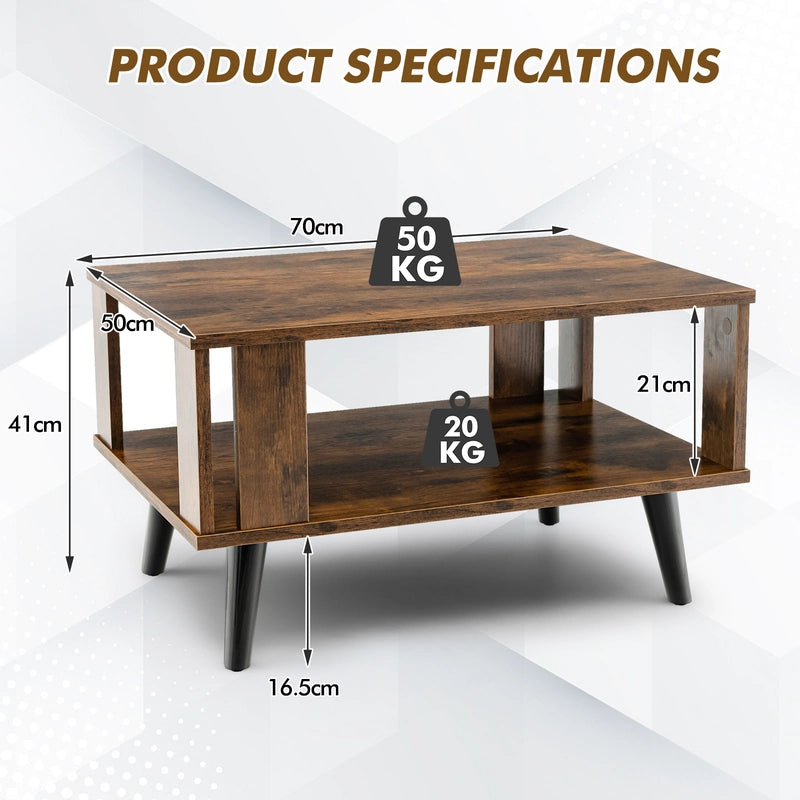 2-Tier Wooden Center Table with Open Storage Shelf for Living Room