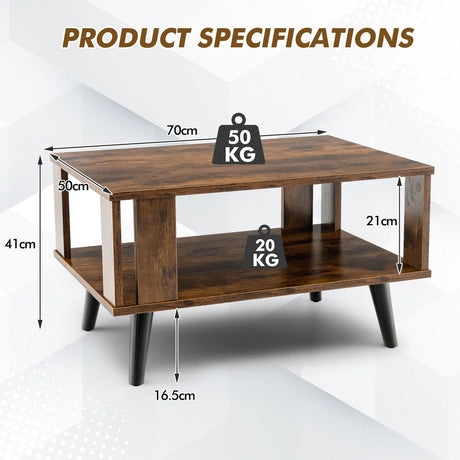 2-Tier Wooden Center Table with Open Storage Shelf for Living Room