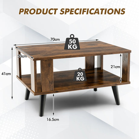 2-Tier Wooden Center Table with Open Storage Shelf for Living Room
