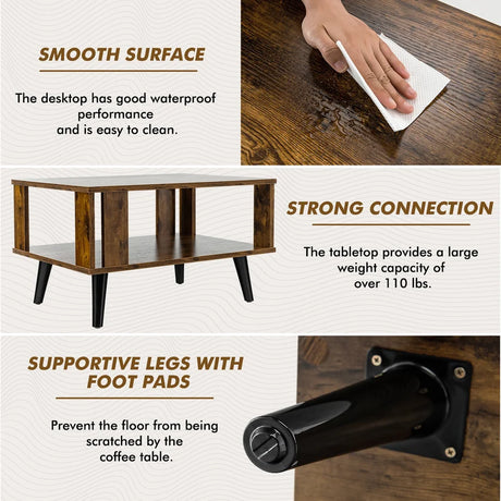 2-Tier Wooden Center Table with Open Storage Shelf for Living Room