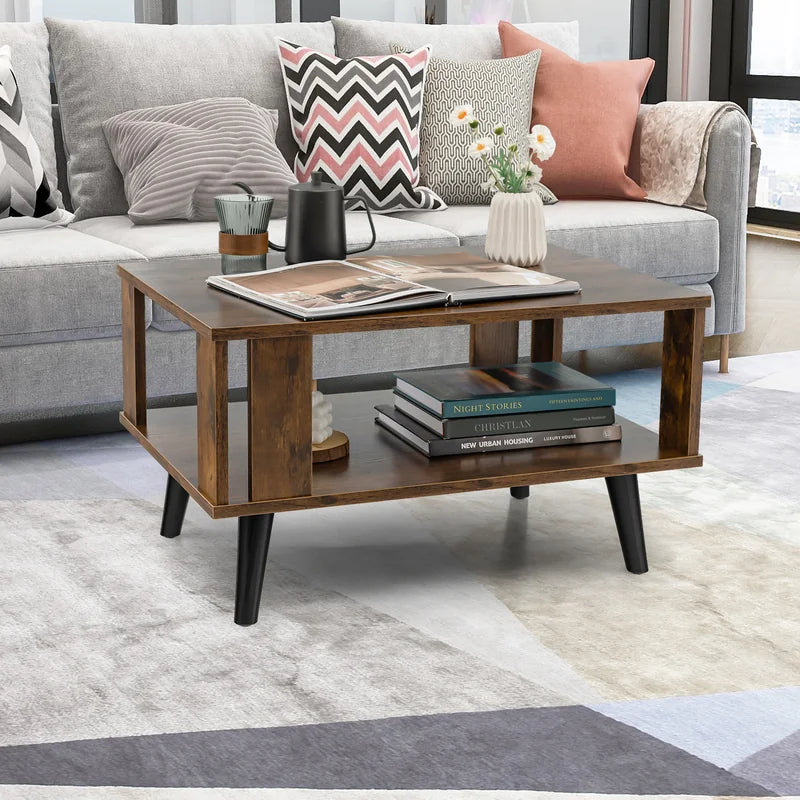 2-Tier Wooden Center Table with Open Storage Shelf for Living Room