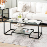 Modern Rectangular Coffee Table with Glass Table Top-Black