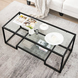 Modern Rectangular Coffee Table with Glass Table Top-Black