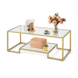 Modern 2-Tier Rectangular Coffee Table with Glass Table Top-Golden