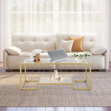 Modern 2-Tier Rectangular Coffee Table with Glass Table Top-Golden