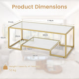 Modern 2-Tier Rectangular Coffee Table with Glass Table Top-Golden