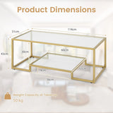 Modern 2-Tier Rectangular Coffee Table with Glass Table Top-Golden