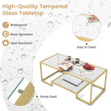 Modern 2-Tier Rectangular Coffee Table with Glass Table Top-Golden
