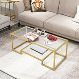 Modern 2-Tier Rectangular Coffee Table with Glass Table Top-Golden