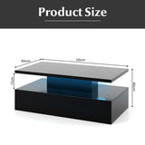 Modern 2-tier High Glossy Black Coffee Table with Adjustable Light Colors-Black