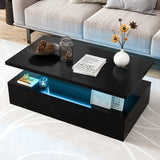Modern 2-tier High Glossy Black Coffee Table with Adjustable Light Colors-Black