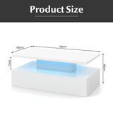 Modern 2-tier High Glossy Black Coffee Table with Adjustable Light Colors-White