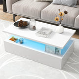 Modern 2-tier High Glossy Black Coffee Table with Adjustable Light Colors-White