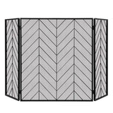 3-Panel Metal Foldable Fireplace Screen with Metal Mesh-Black