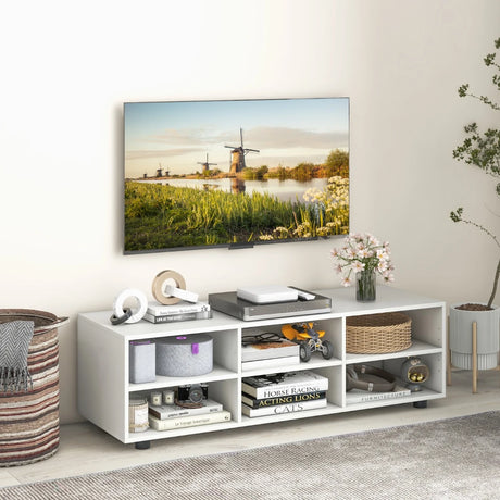 6-Cubby TV Stand TV Console Table with Adjustable Shelves-White