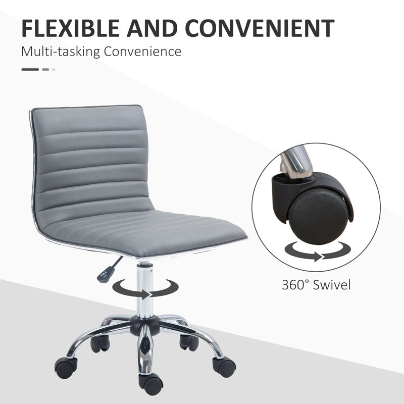 HOMCOM Adjustable Swivel Office Chair with Armless Mid-Back in PU Leather and Chrome Base - Light Grey