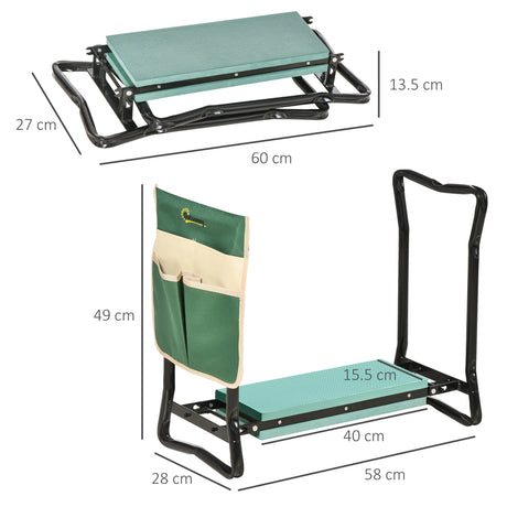 Outsunny Steel Frame Padded Garden Kneeler, with Tool Bag - Green