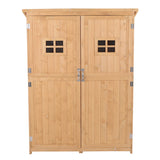 Outsunny Wooden Garden Shed with Two Windows, Tool Storage Cabinet, Outdoor Double Door Organizer 127.5L x 50W x 164H cm, Natural