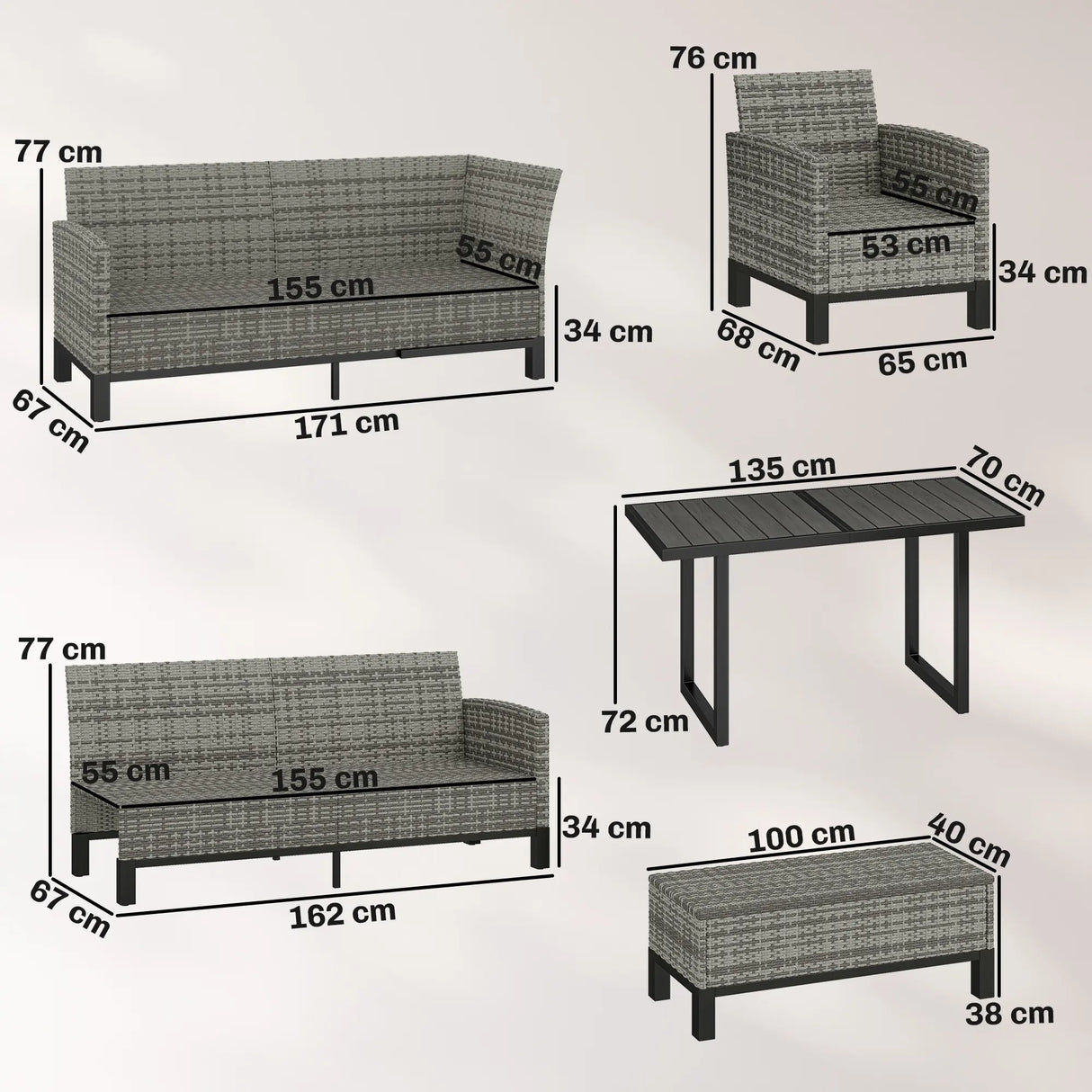 Outsunny 9 Seater Rattan Garden Furniture Corner Sofa Set, Outdoor Dining Set with Faux Wood Table, Ottoman, Cushions, Dark Grey