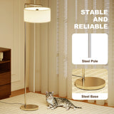 HOMCOM Floor Lamp, Modern Standing Lamp with Linen Lampshade, Round Base for Living Room, Bedroom, Dining Room, 153cm, Silver Tone