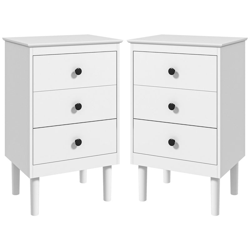 HOMCOM Set of Two Three-Drawer Modern Bedside Tables - White