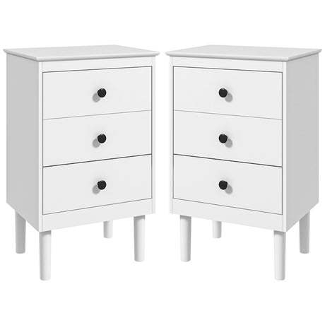 HOMCOM Set of Two Three-Drawer Modern Bedside Tables - White